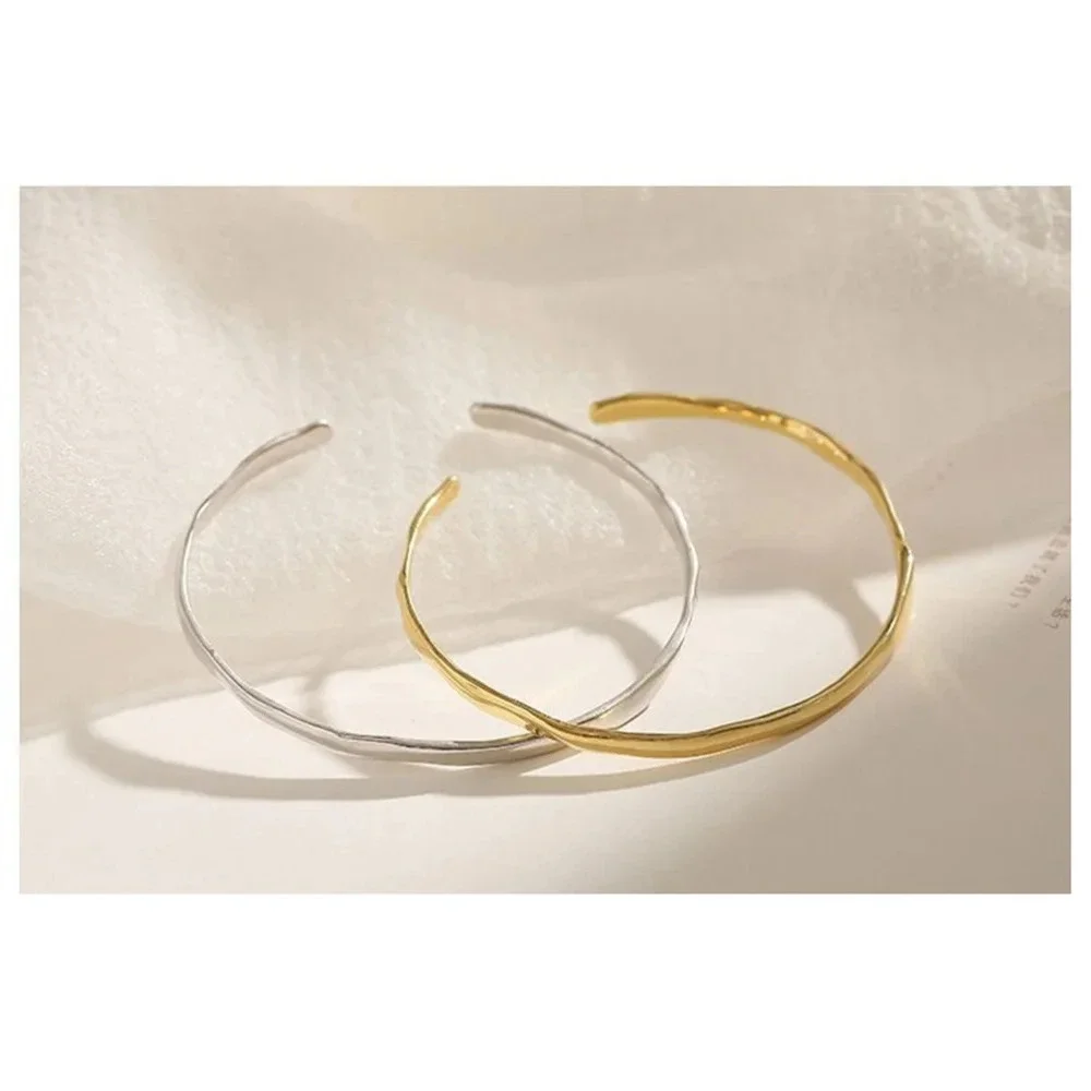 Unisex Polished‎ White Gold Plated Sterling Silver Cuff Bracelet, Adjustable
